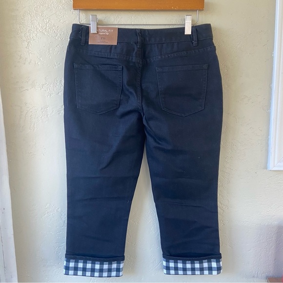 Coldwater Creek Gingham Cuff Crop Jeans in black plaid - Picture 2 of 7
